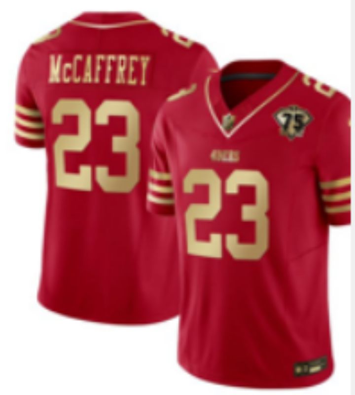 Men San Francisco 49ers #23 Mccafrey Red 75th Nike Limited NFL 2025 Jersey style 02->san francisco 49ers->NFL Jersey